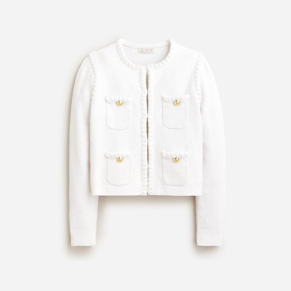 J. Crew White Boucle Lady Jacket with Gold Buttons